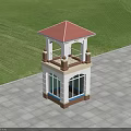 Pergola With Red Roof White Brown Structure Green Windows On Stone Pavement And Green Lawn