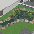 Natural Garden Water Fountain With Rocks Green Plants Water Lilies And Fish