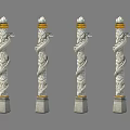 Traditional Stone Columns With Intricate Dragon Carvings Golden Tops And Square Bases