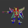 Vibrant Robot Character And Mechanical Creature With Wings Holding Gun And Flag