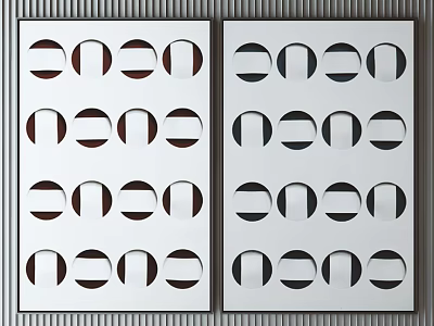 Two Modern Decorative Panels With Circular Semicircular Cutout Patterns White Background Red Black Designs 3d model