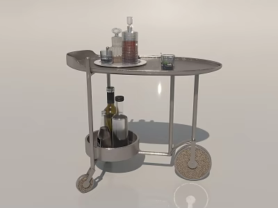 Modern Metal Frame Side Table with Wheels and Two Tier Storage for Bottles and Glasses 3d model
