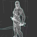 Hooded Armored Game Movie Character With Long Sword And Golden Accents