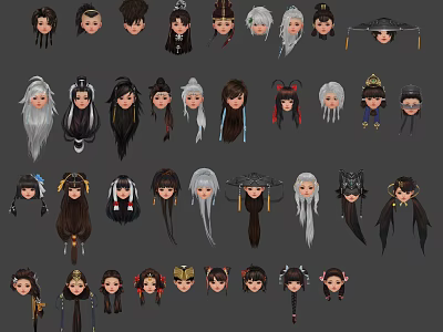 Multiple Animated Character Portraits With Diverse Hairstyles Outfits And Looks 3d model