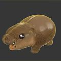Cartoon Style Brown Hippopotamus With Big Eyes Open Mouth And Shiny Surface