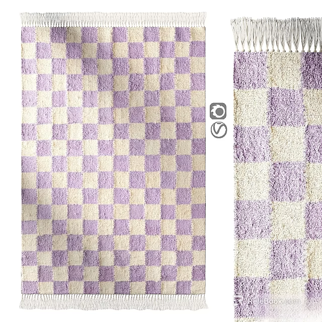 Square Rug Featuring Purple and White Checkered Pattern and Plush Soft Texture 3d model 