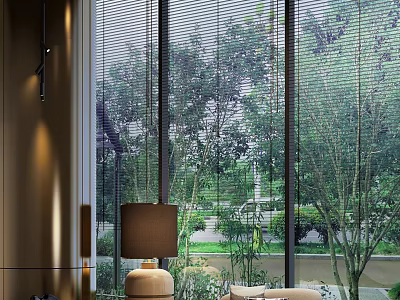 Modern Hotel Public Lounge Area With Large Windows Green Plants And Comfortable Seating 3d model