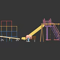 Colorful Children's Playground Equipment With Climbing Frame Slide Swings Seesaw Trolley And Bench