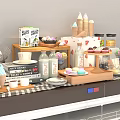 Assorted Delicious Food Display Featuring Ice Cream Cones Cakes Cookies Beverage Bottles and Jars