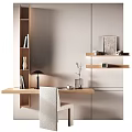 Modern Wooden Desk With Table Lamp Books And Open Wall Shelves Decor