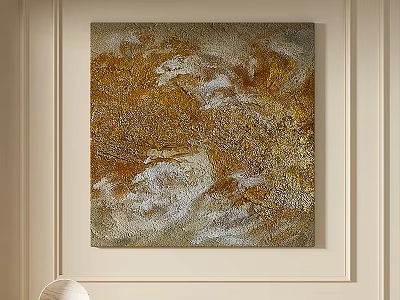 Textured Abstract Painting With Golden Brown And White Tones On Neutral Wall 3d model