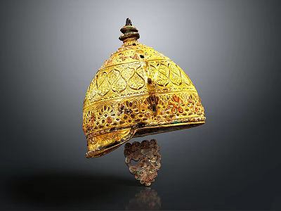 Vintage Elegant Ornate Golden Chandelier With Intricate Carvings And Detailed Dome Design 3d model