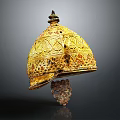 Vintage Elegant Ornate Golden Chandelier With Intricate Carvings And Detailed Dome Design