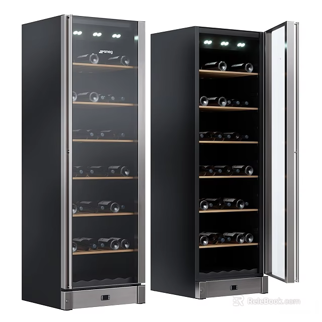 Sleek Modern Wine Cabinet With Glass Doors Interior Lighting And Wooden Shelves 3d model 