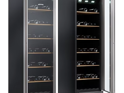 Sleek Modern Wine Cabinet With Glass Doors Interior Lighting And Wooden Shelves 3d model