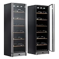 Sleek Modern Wine Cabinet With Glass Doors Interior Lighting And Wooden Shelves