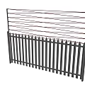 Black Metal Outdoor Fence With Pointed Vertical Bars And Horizontal Rails