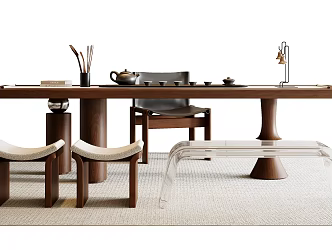 Antique Tea Table and Chair Combination Modern Tea Table and Chair Acrylic Bench Antique Low Stool Antique Book and Chair 3d model