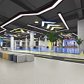 Indoor Training Space With Colorful Ceiling Arrow Signs And Blue Floor