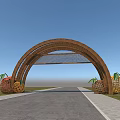 Arched Wooden Entrance Gate With Lattice Top And Pineapple Decorations