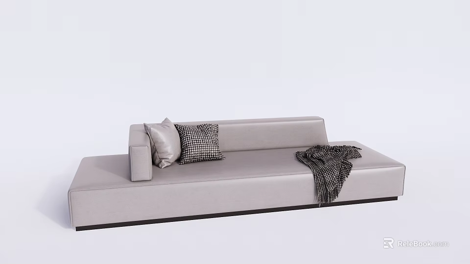 Modern Light Gray Sectional Sofa With Decorative Pillows And Throw Blanket 3d model