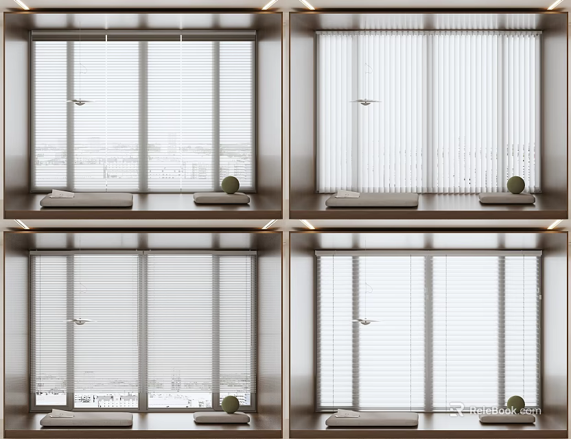 Modern Window Blinds For Home Windows With Adjustable Slats And Windowsill Plant 3d model