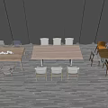 Wooden Dining Table Set With White Orange Chairs And Tabletop Decorative Items 3d model