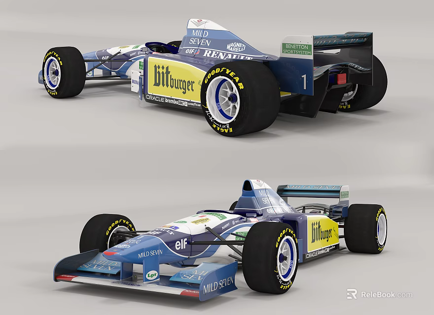 Blue Formula Race Car With Aerodynamic Design Sponsor Logos And Racing Tires 3d model 
