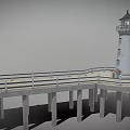 White Lighthouse Tower With Lantern Room And Surrounding Fencing Walkway