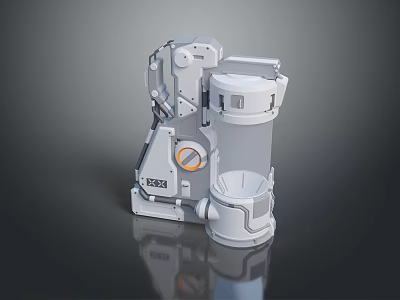 Industrial Mechanical Device Featuring Metal Parts Transparent Section And Control Knob On Gray Surface 3d model