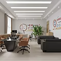 Bright Modern Office Interior With Work Desks Computers Bookshelves Sofa And Wall Decor 3d model