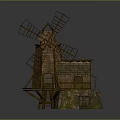 Hexagonal Structure with Weathered Roof and Wooden Staircase 3D Model Rendering of Rustic Architecture