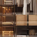 Modern Glass Door Wardrobe With Clothing Hanging Area And Wooden Storage Shelves