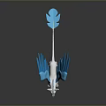 White Fantasy Creature With Blue Feathered Wings Standing As 3D Art Sculpture Model