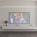 Modern Floating TV Stand With Storage Drawers Decorative Items And Ambient Lighting In Living Room