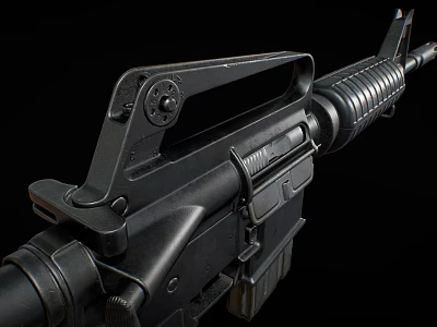 Detailed View of Black Rifle With Barrel Magazine and Stock Components 3d model