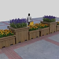Outdoor Wooden Garden Planters With Purple Lavender And Yellow Flowers