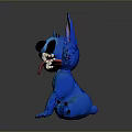 Blue Stitch with Big Ears and Pink Inner Ears Sitting and Sticking Out Tongue