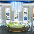 Sales Office Interior With Large Scale Model Chandelier And Display Boards 3d model