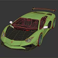 Green Supercar With Sleek Design Black Roof Red Wheels And Rear Spoiler