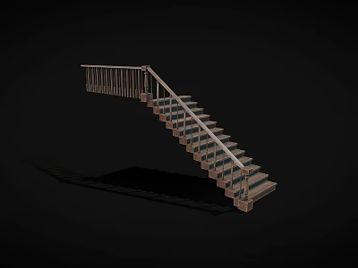 Wooden Staircase With Modern Railing And Steps Design For Interior Space 3d model