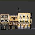 Cartoon Scenery With Yellow And Orange Buildings Street Windows And Signboard