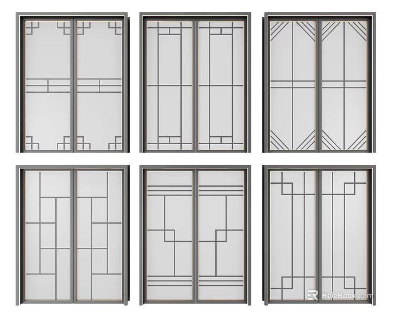 Modern Sliding Doors Design With Geometric Patterns And Glass Panels 3d model