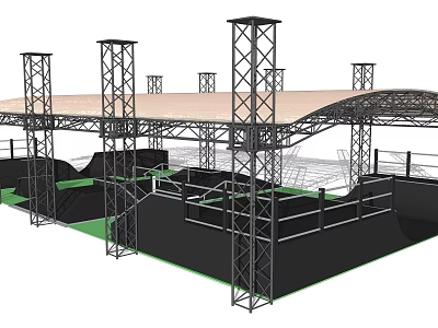 Outdoor Sports Area With Metal Frame Canopy Ramps And Safety Fences 3d model