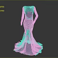 Blue Mermaid Style Long Sleeve Dress With Shimmering Fabric And Elegant Floor Length Design