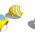 Yellow And White Striped Spherical Buildings With Dotted Patterns And People Nearby