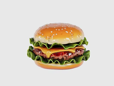 Delicious Hamburger With Sesame Seed Bun Fresh Lettuce Juicy Patty Melted Cheese And Sauce 3d model