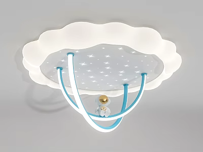 Cloud Shaped Kids Room Ceiling Light with Star Patterned Interior and Blue Brackets 3d model
