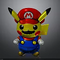 Pikachu Mario Fusion Figurine With Red Hat M Logo Blue Overalls Mustache And Lightning Tail