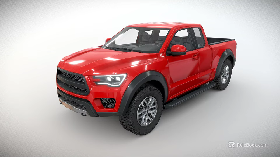 Red Modern Pickup Truck With Bold Front Grille And Off Road Tires 3d model 